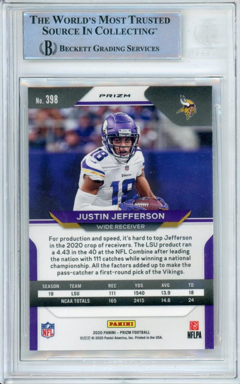2020 Panini Prizm Red, White & Blue #398 Justin Jefferson RC Vikings BGS Auto 10