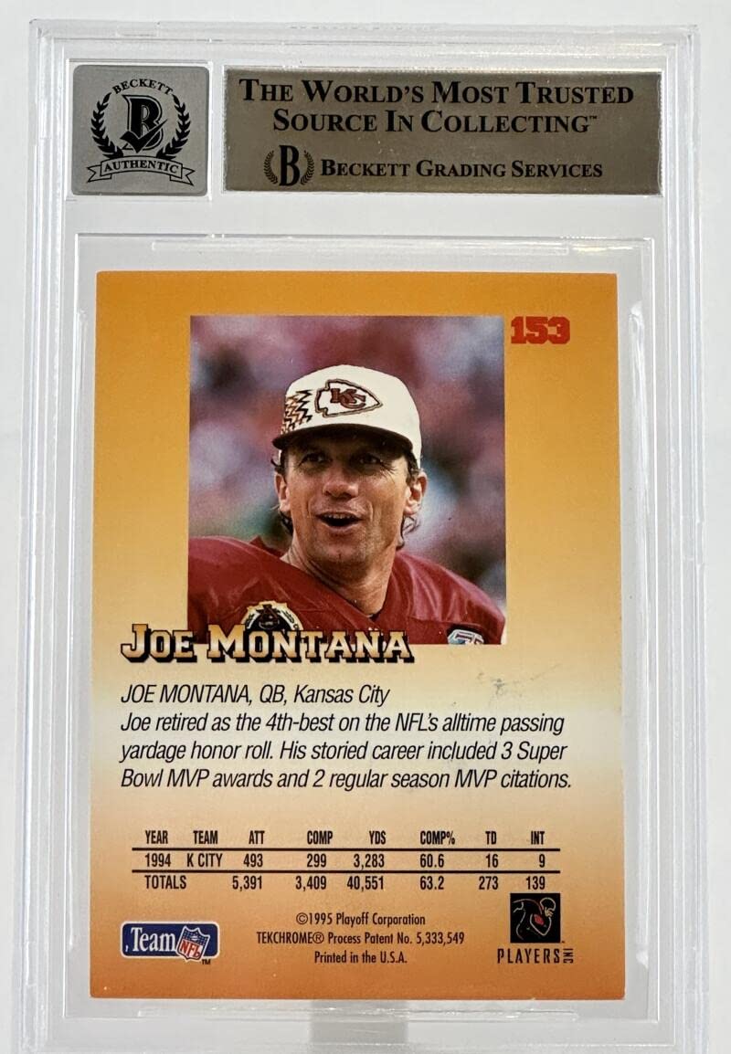 1995 Playoff Prime #153 Joe Montana Auto Kansas City Chiefs BGS Autograph 10