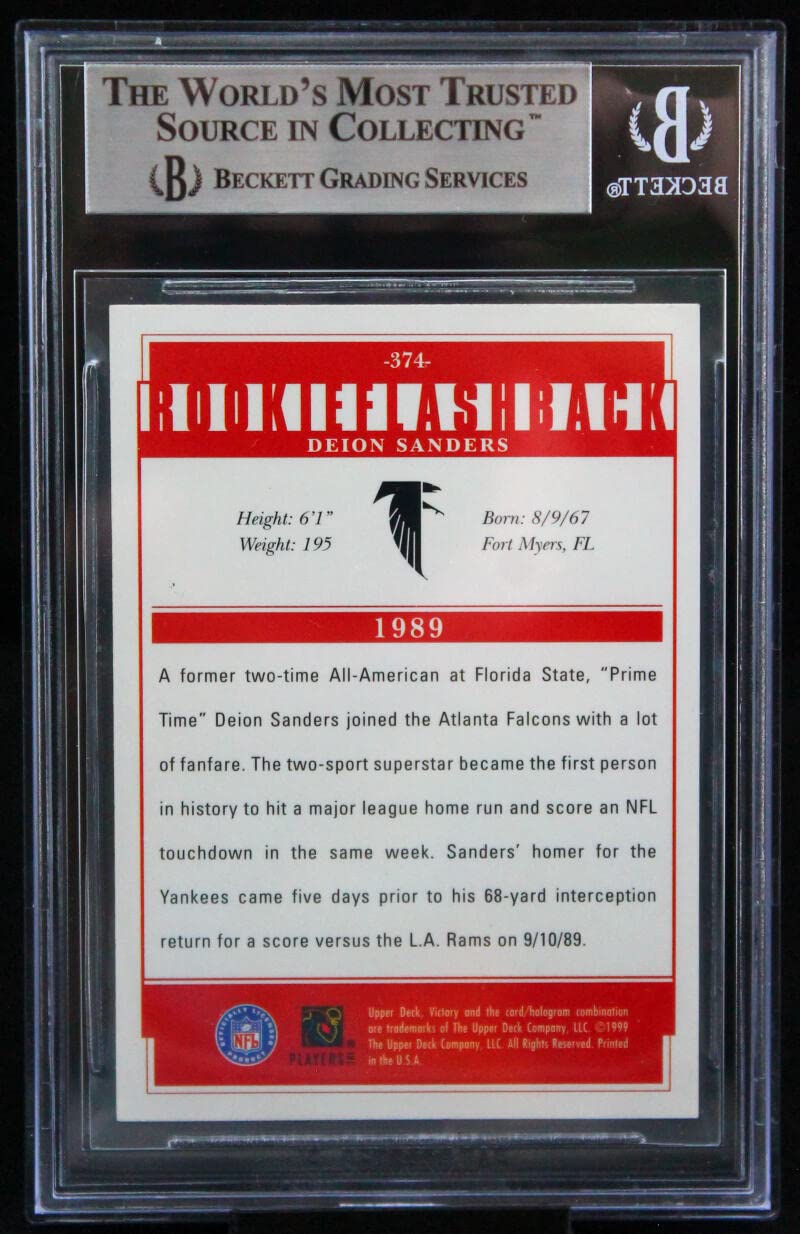 1999 Upper Deck Victory #374 Deion Sanders Atlanta Falcons BGS Auto 10