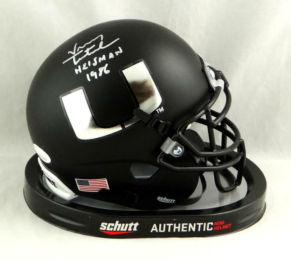 Vinny Testaverde Signed Hurricanes Black Schutt Mini Helmet w/ Insc - JSA W Auth