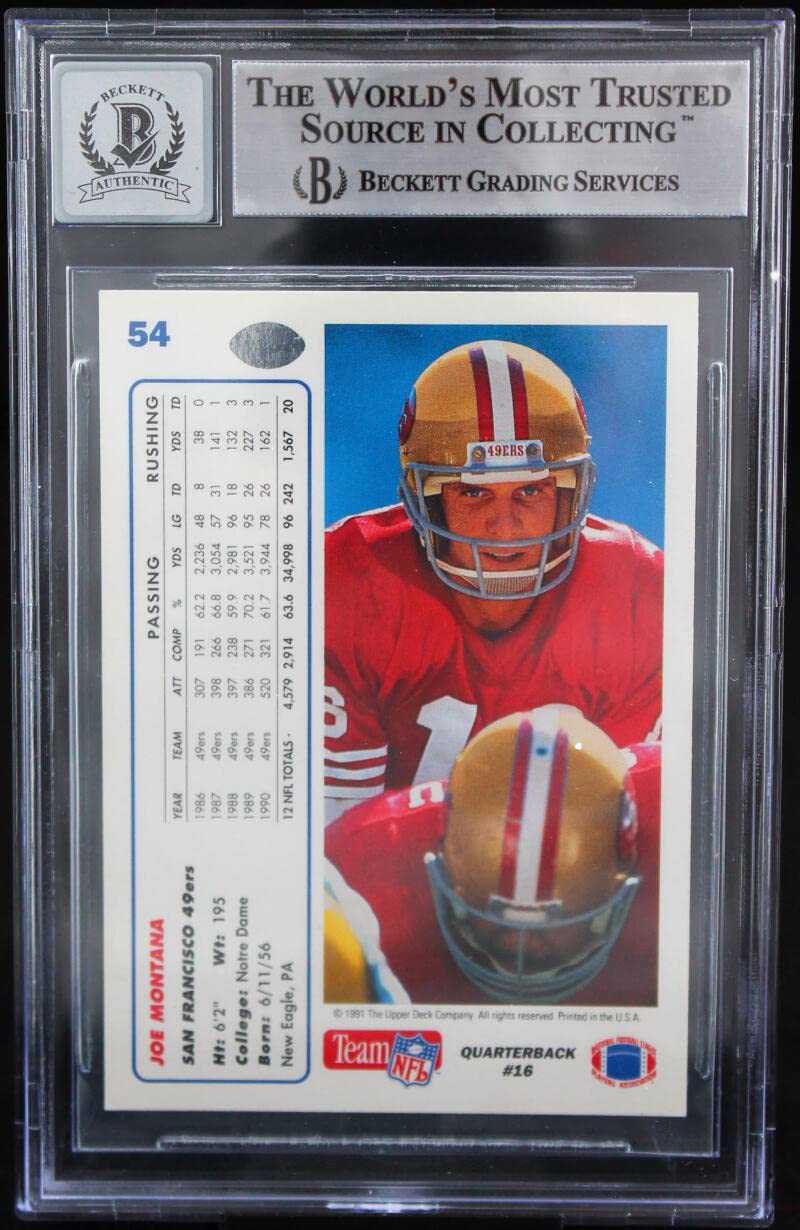1991 Upper Deck #54 Joe Montana Auto San Francisco 49ers BGS Autograph 10
