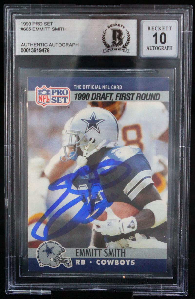 1990 Pro Set #685 Emmitt Smith Auto Dallas Cowboys BGS Autograph 10
