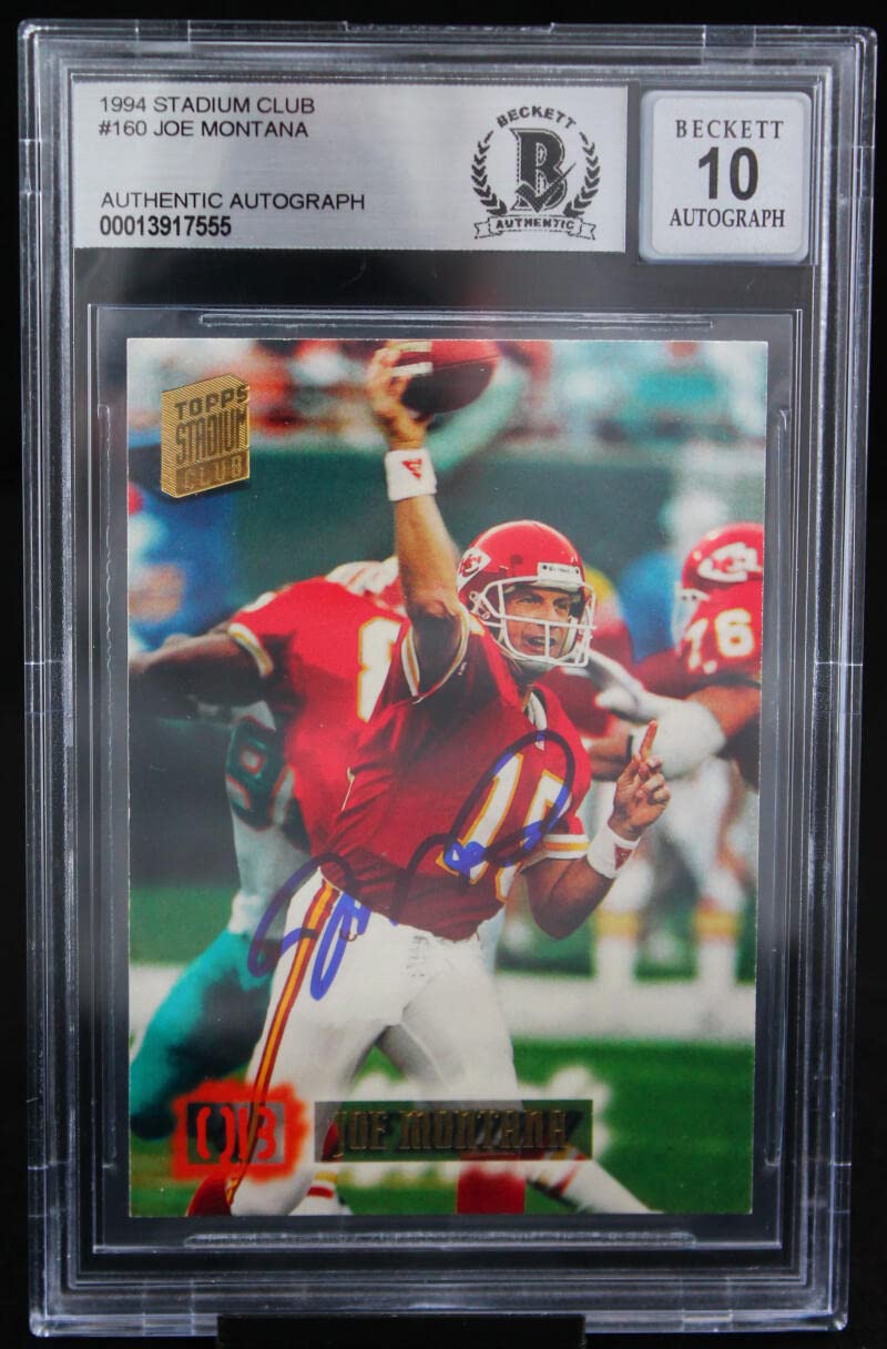 1994 Stadium Club #160 Joe Montana Auto Kansas City Chiefs BGS Autograph 10