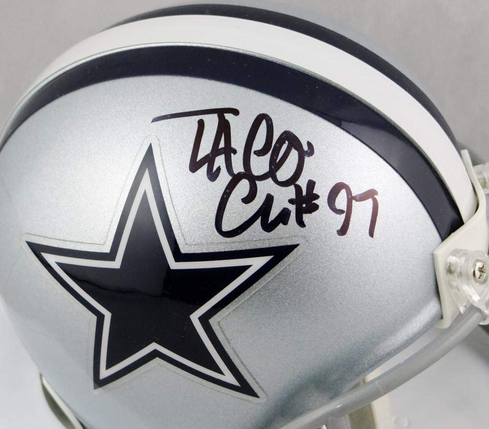 Taco Charlton Autographed Dallas Cowboys Mini Helmet w/ #97 - JSA W Auth *Black