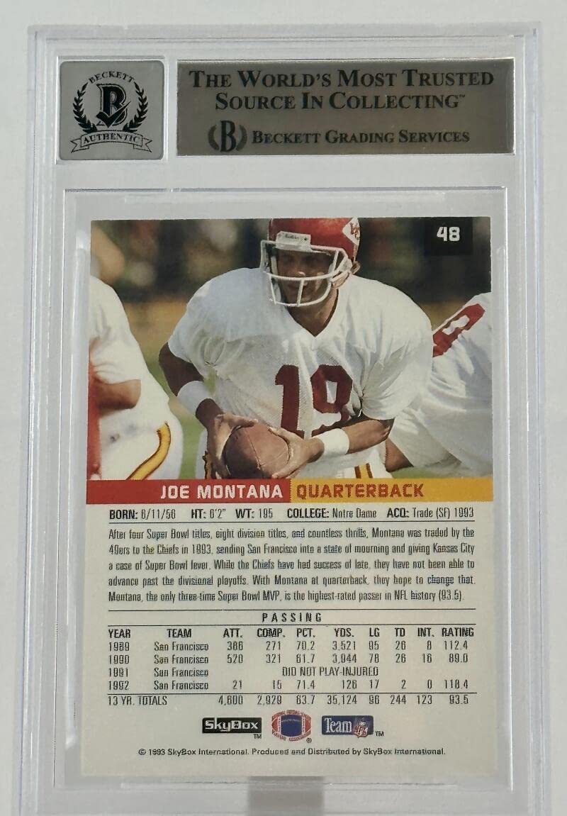 1993 Skybox Premium #48 Joe Montana Auto San Francisco 49ers BGS Autograph 10