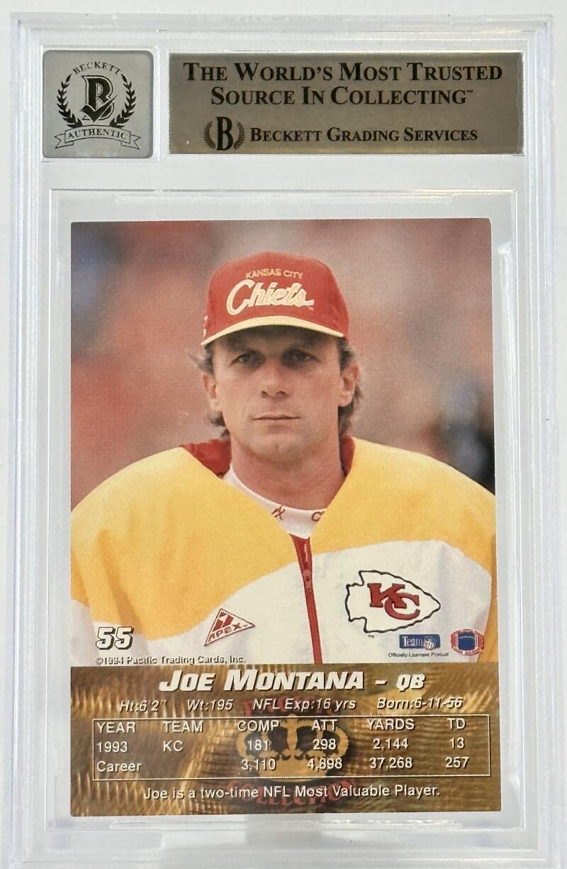 1994 Pacific Collection #55 Joe Montana Auto Kansas City Chiefs BGS Autograph 10