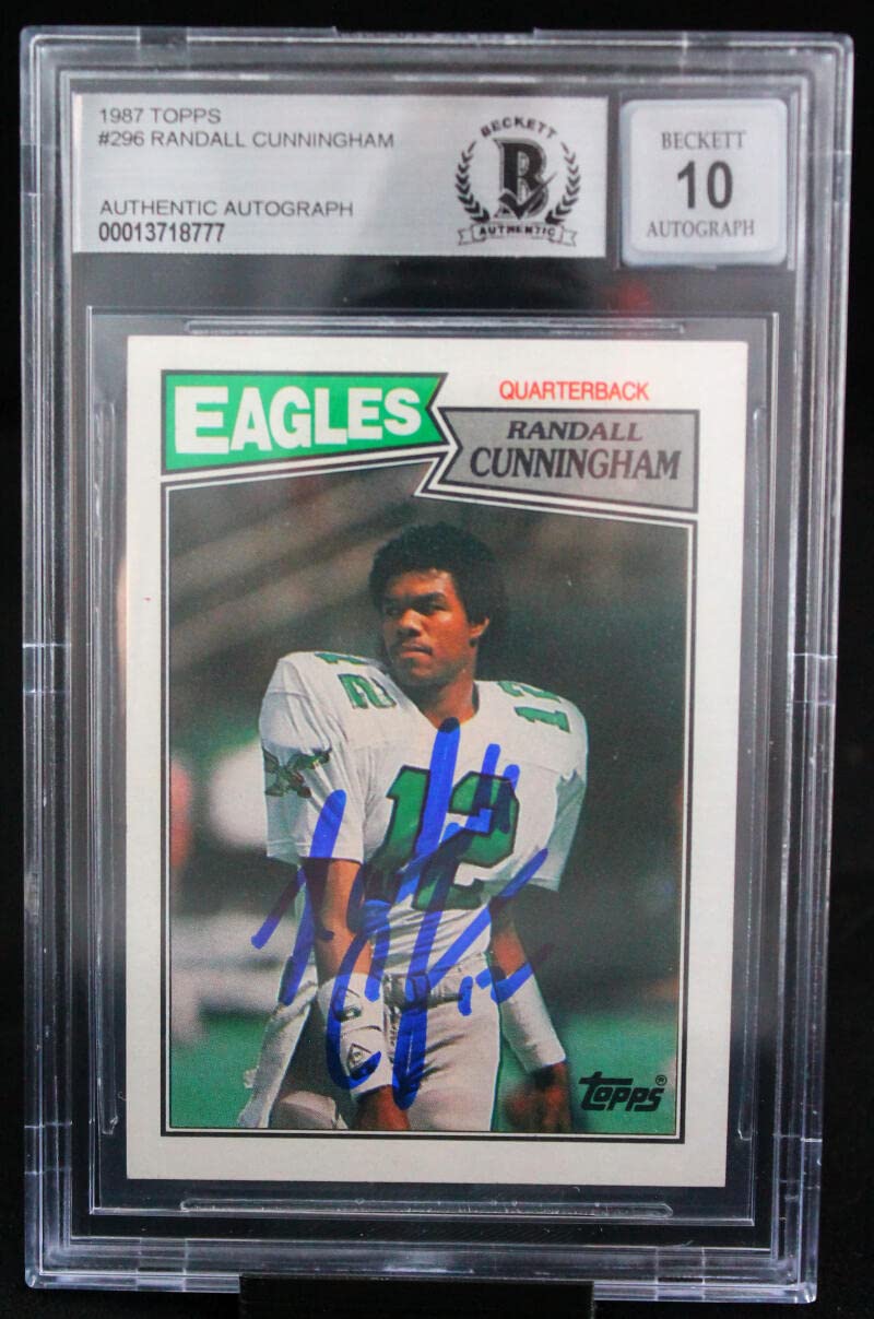1987 Topps #296 Randall Cunningham Philadelphia Eagles BGS Autograph 10