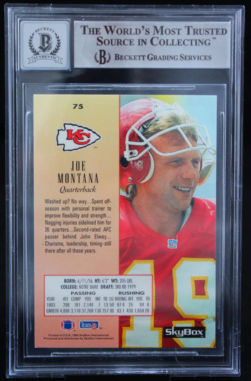 1994 Skybox Premium #75 Joe Montana Auto San Francisco 49ers BGS Autograph 10