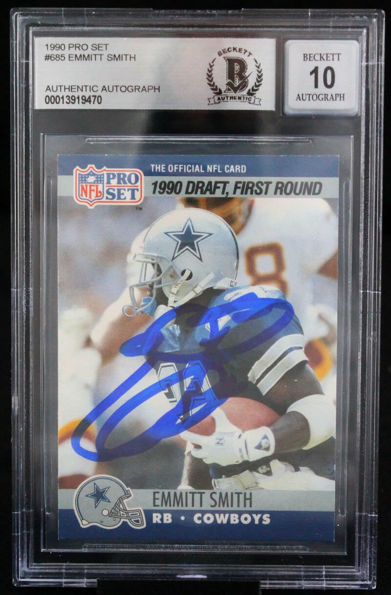 1990 Pro Set #685 Emmitt Smith Auto Dallas Cowboys BGS Autograph 10