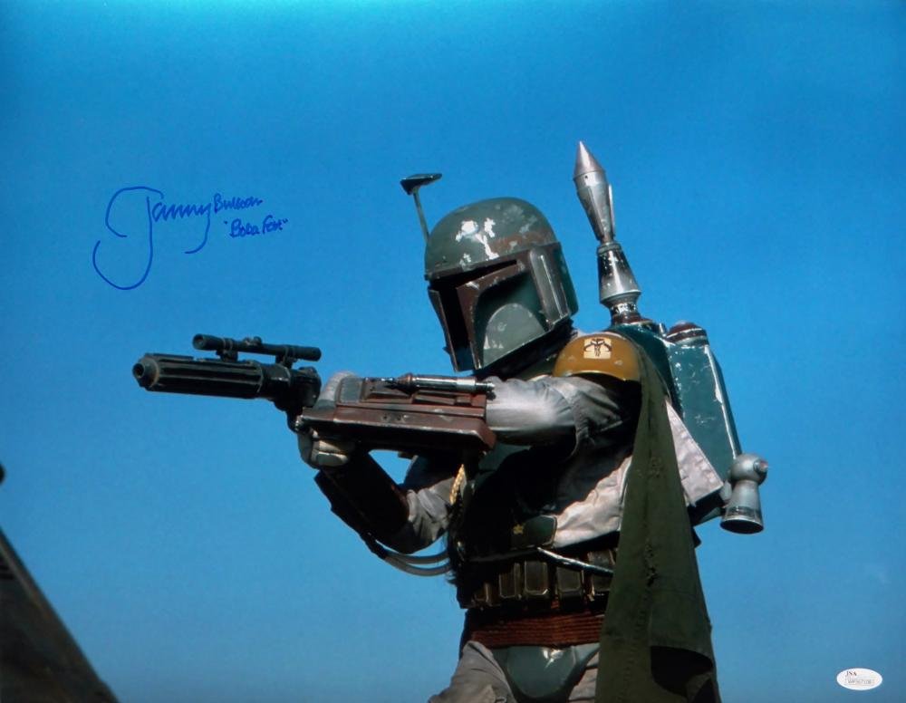 Jeremy Bulloch Signed Star Wars Boba Fett Blue Background 16x20 Photo JSA W Auth