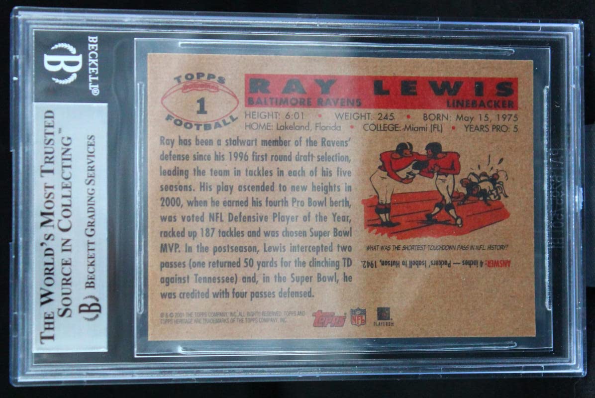 2001 Topps Heritage #1 Ray Lewis Baltimore Ravens BGS Autograph 10
