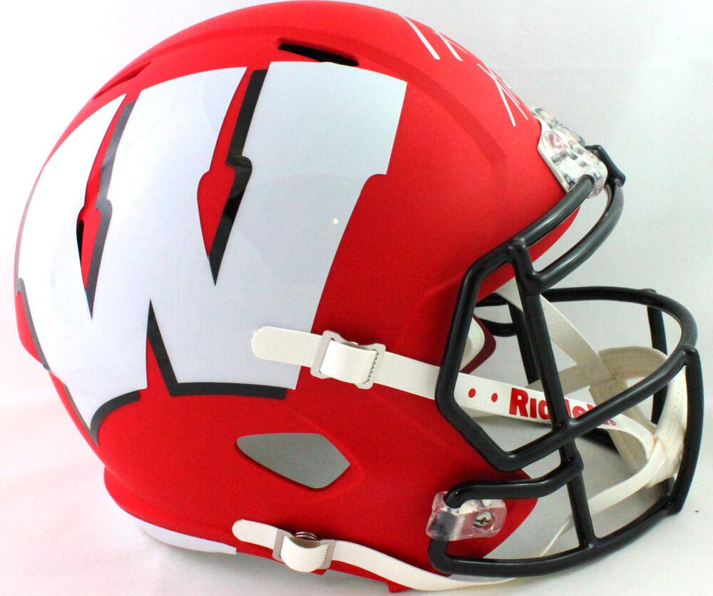 T.J. Watt Autographed Wisconsin Badgers Amp Speed F/S Helmet- Beckett W *Silver
