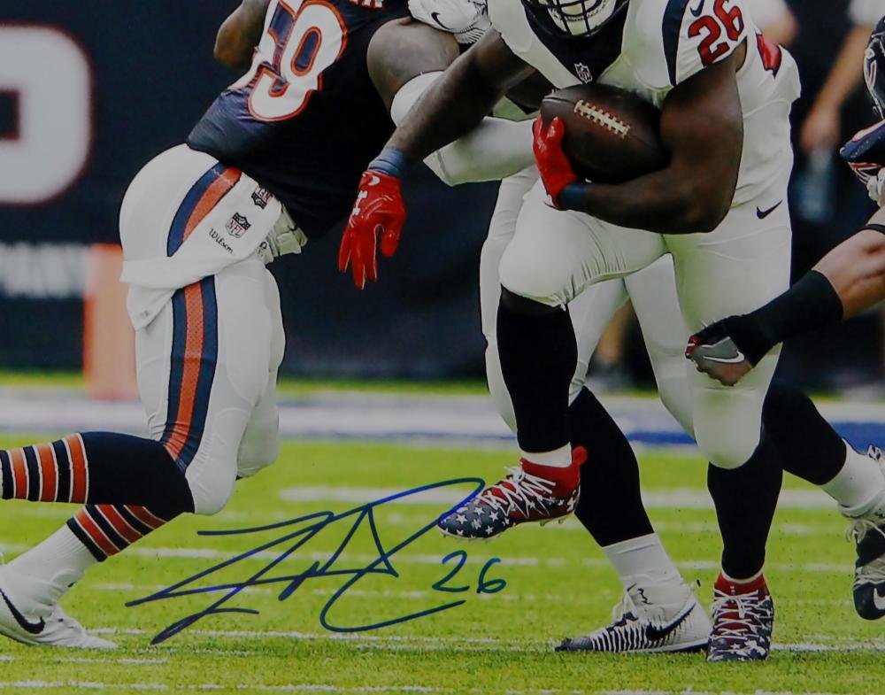 Lamar Miller Signed Houston Texans 8x10 Against Bears Photo- JSA W Auth *Blue