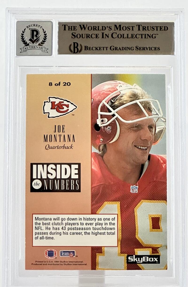 1994 Skybox Premium Inside the Numbers #8 Joe Montana Auto KC Chiefs BGS Auto 10