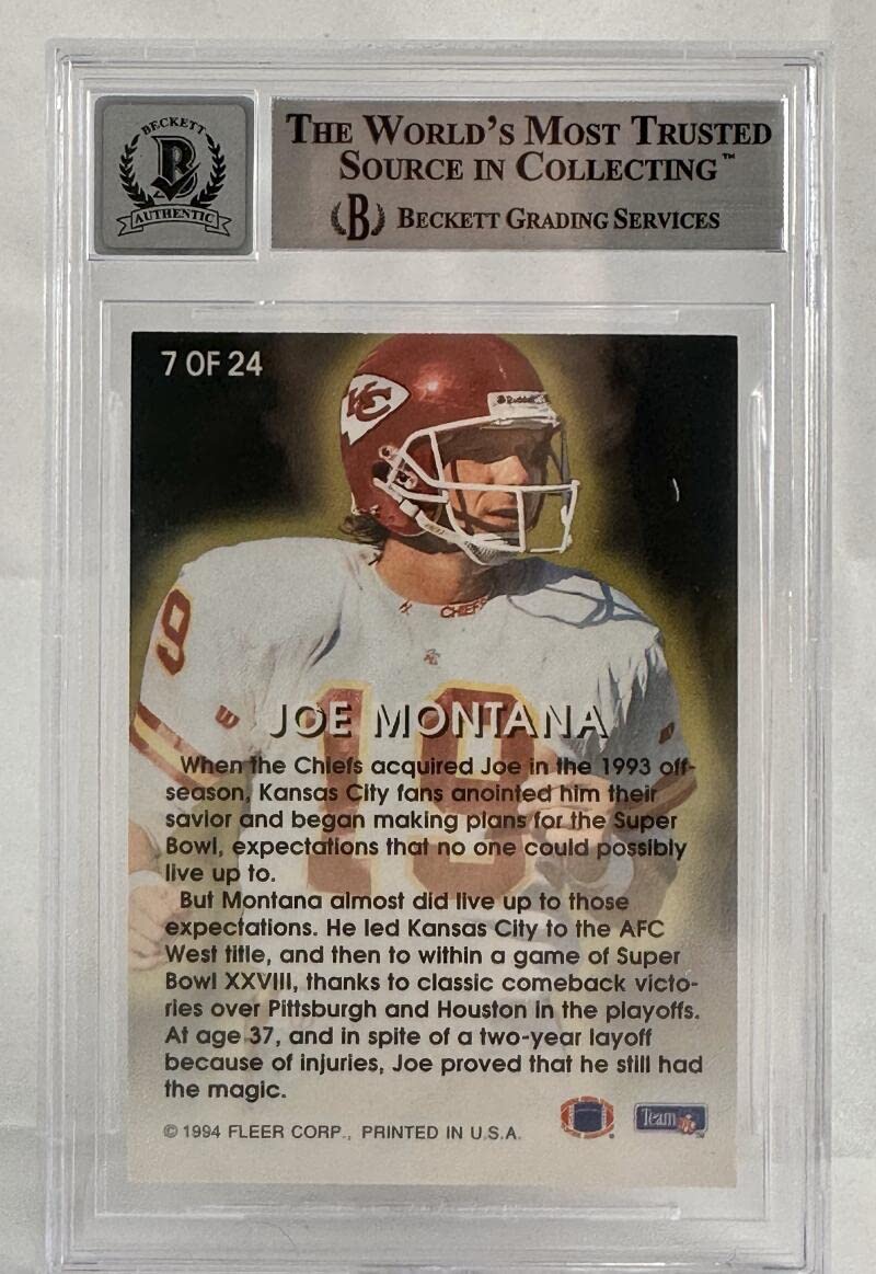 1994 Fleer All-Pros #7 Joe Montana Auto Kansas City Chiefs BGS Autograph 10