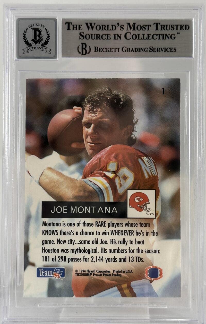 1994 Playoff #1 Joe Montana Auto Kansas City Chiefs BGS Autograph 10