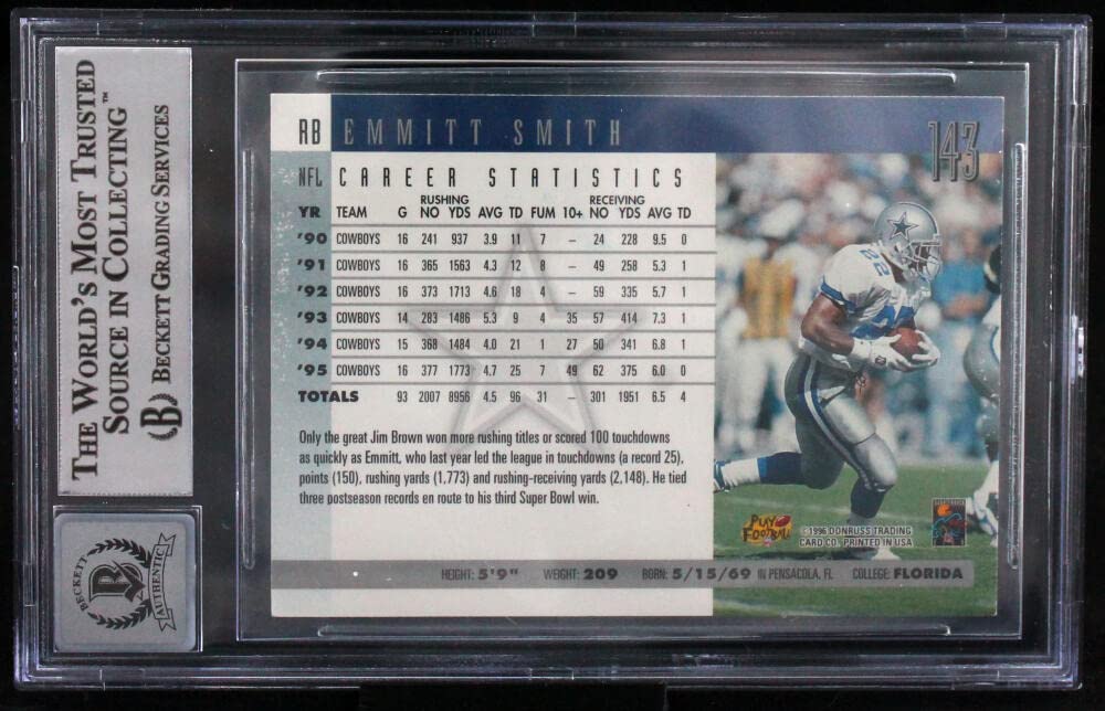 1996 Donruss #143 Emmitt Smith Dallas Cowboys BGS Autograph 10