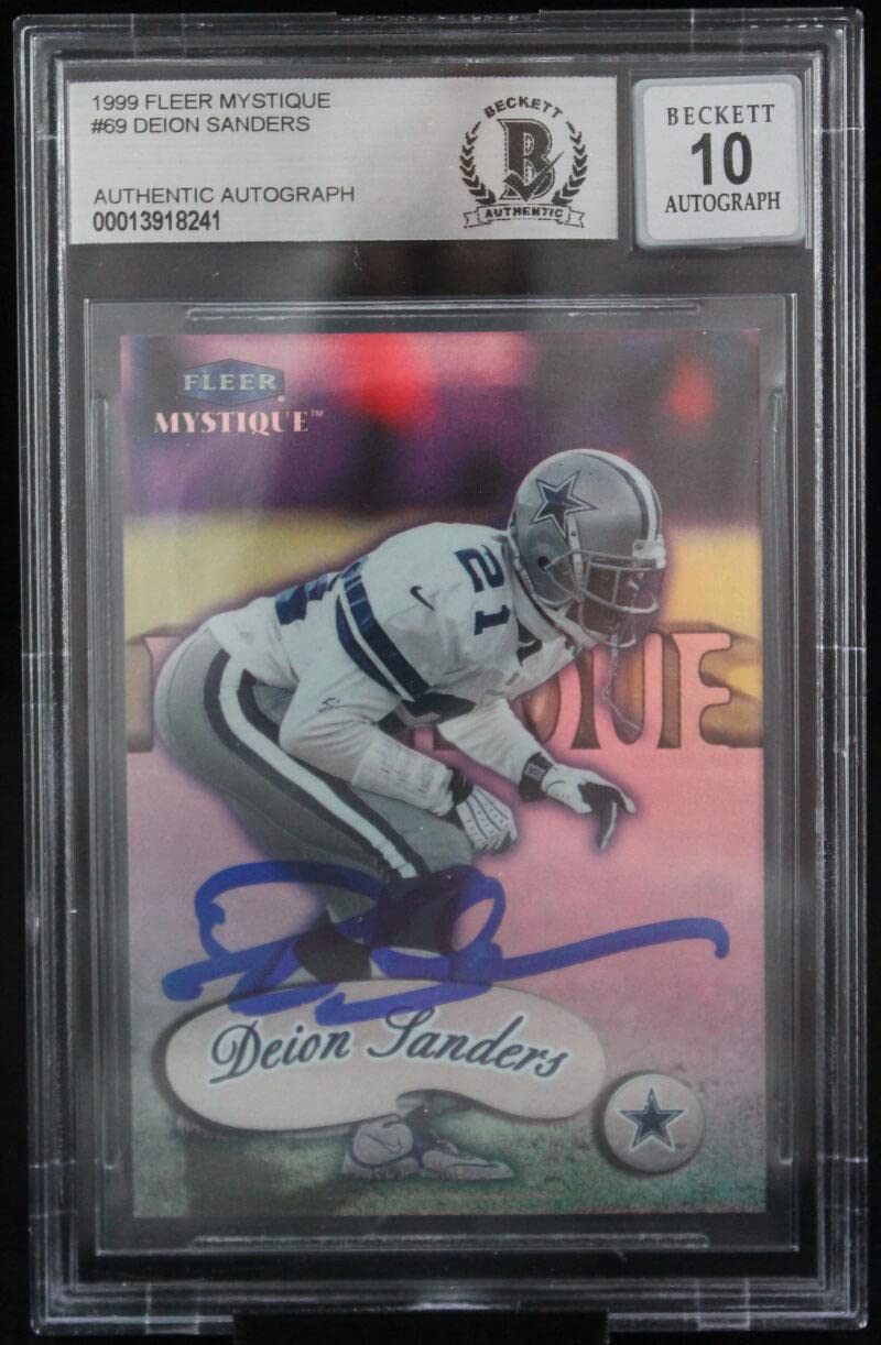 1999 Fleer Mystique #69 Deion Sanders Dallas Cowboys BGS Autograph 10