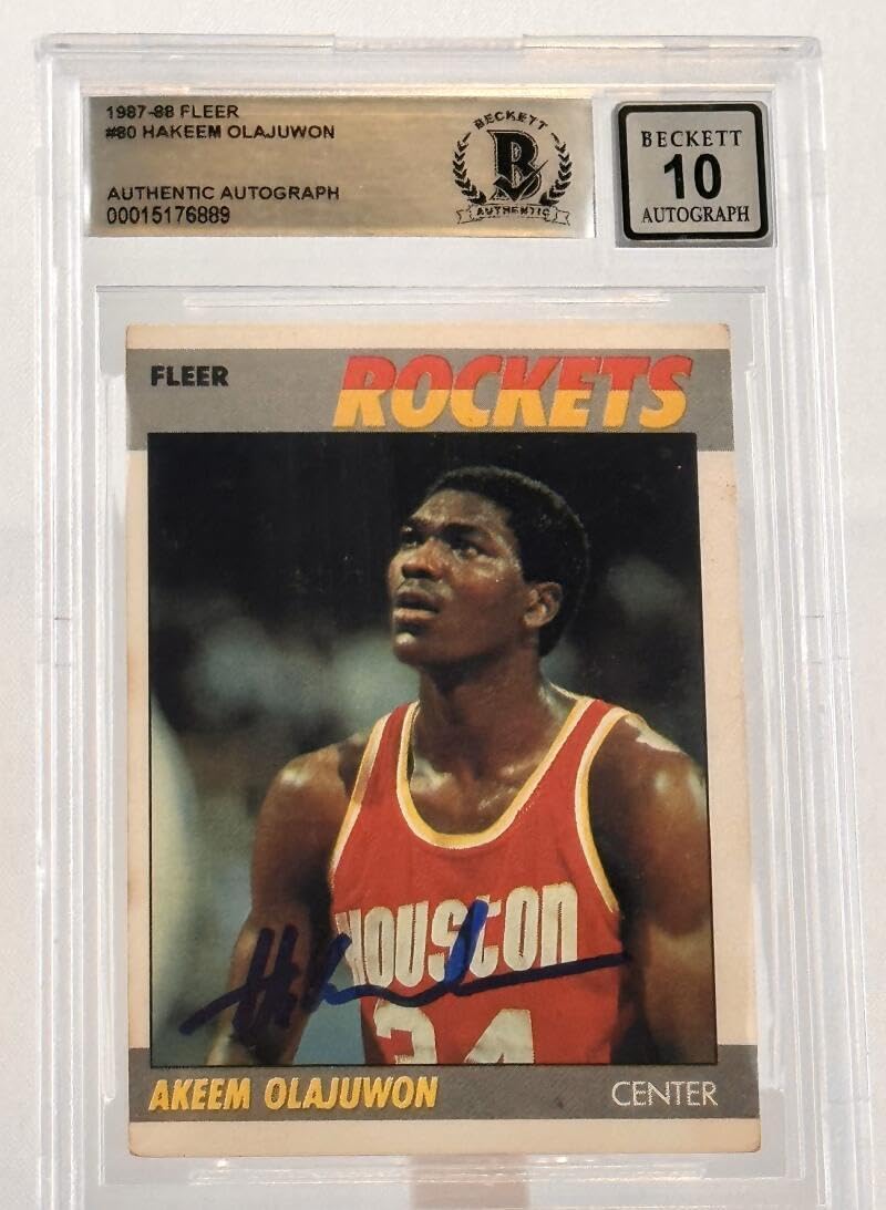1987-88 Fleer #80 Hakeem Olajuwon Auto Houston Rockets BGS Autograph 10