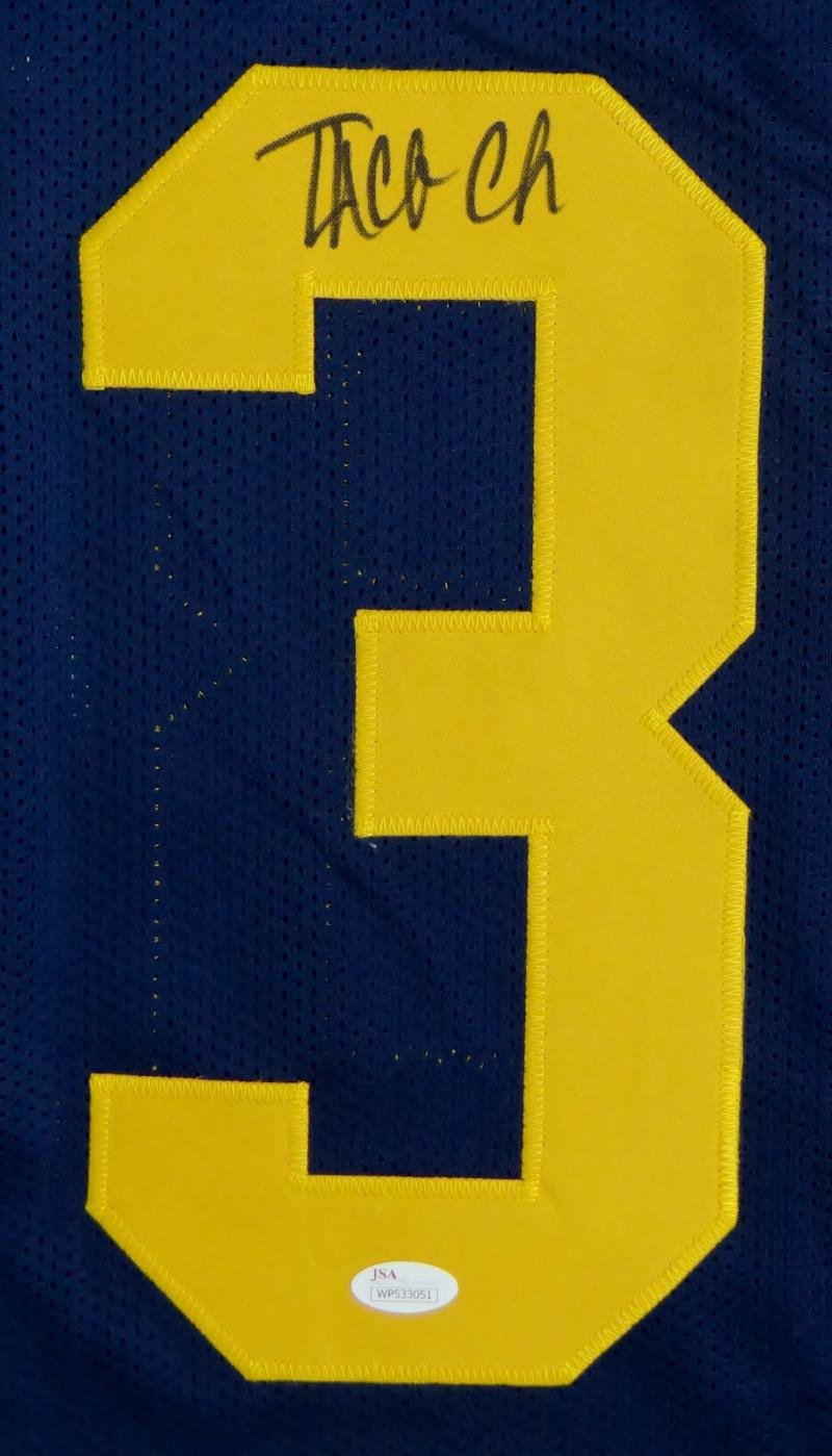 Taco Charlton Autographed Navy Blue College Style Jersey- JSA W Auth