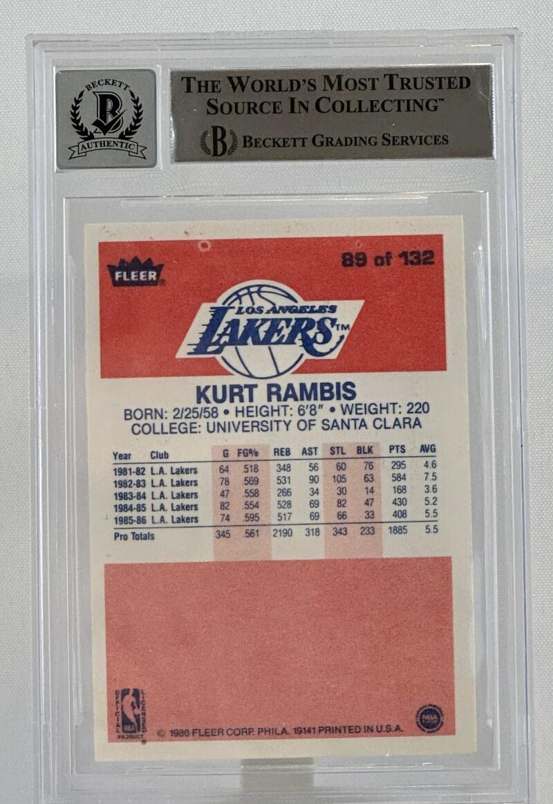 1986-87 Fleer #89 Kurt Rambis Auto Los Angles Lakers BGS Autograph 10