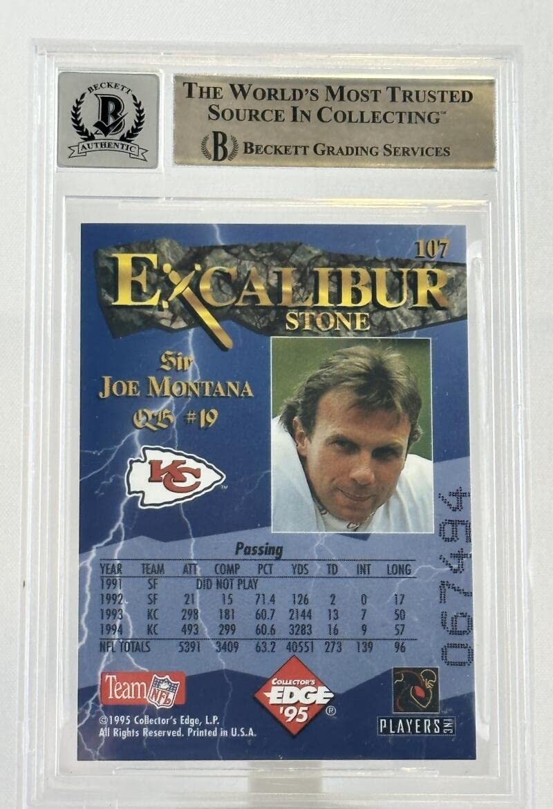 1995 Collector's Edge Excalibur #107 Joe Montana Auto KC Chiefs BGS Autograph 10