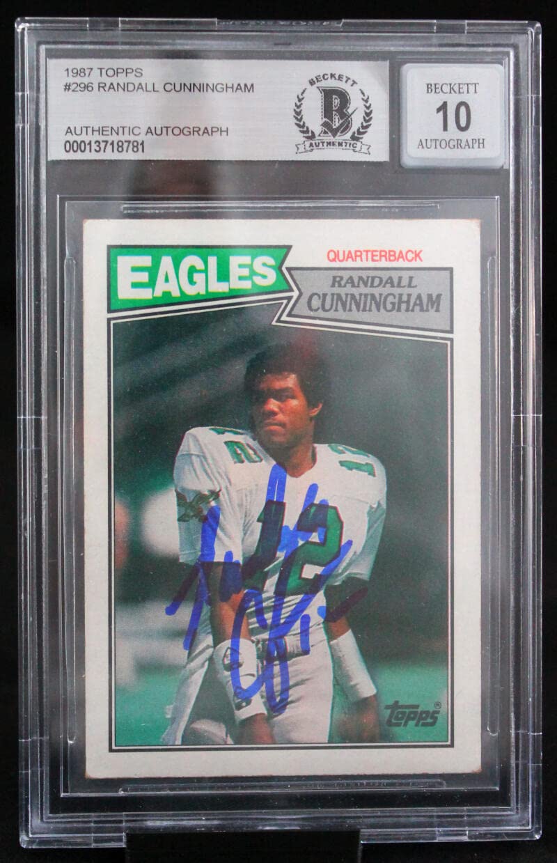 1987 Topps #296 Randall Cunningham Philadelphia Eagles BGS Autograph 10