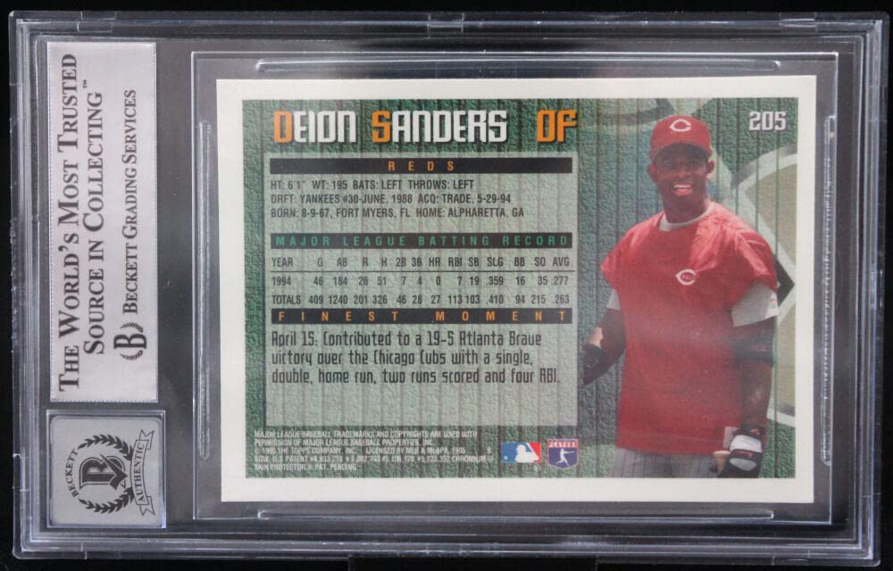 1995 Finest #205 Deion Sanders Cincinnati Reds BGS Autograph 10