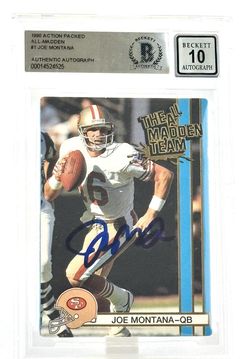 1990 Action Packed All-Madden #1 Joe Montana Auto SF 49ers BGS Autograph 10