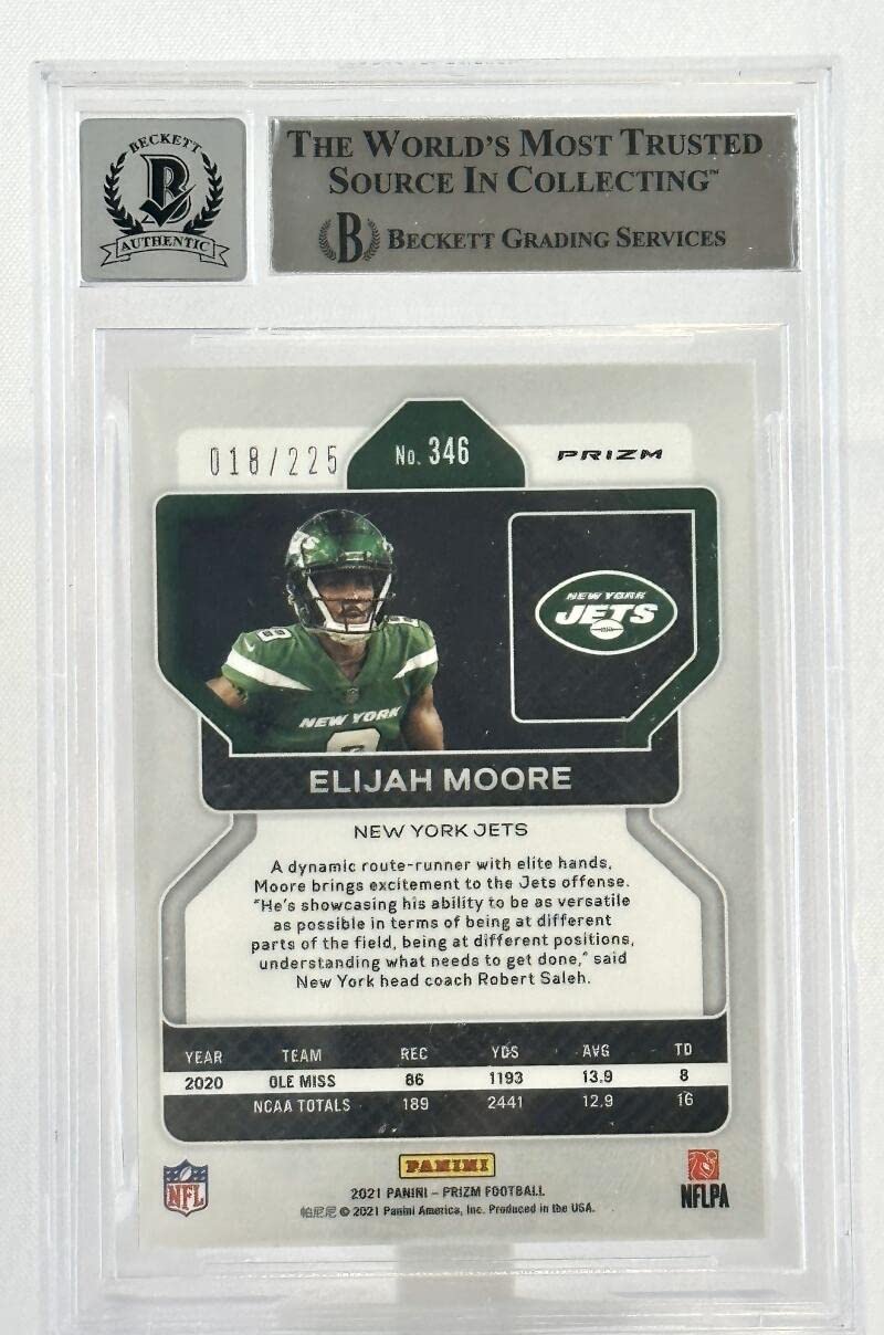 2021 Panini Prizm Purple Ice /225 #346 Elijah Moore RC Jets BGS Auto 10