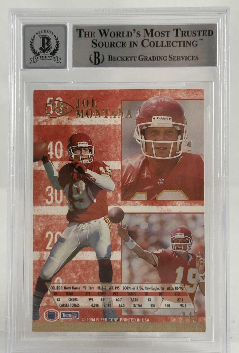 1994 Ultra #145 Joe Montana Auto Kansas City Chiefs BGS Autograph 10