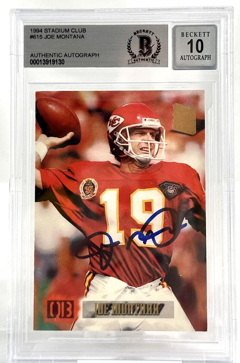 1994 Stadium Club #615 Joe Montana Auto Kansas City Chiefs BGS Autograph 10