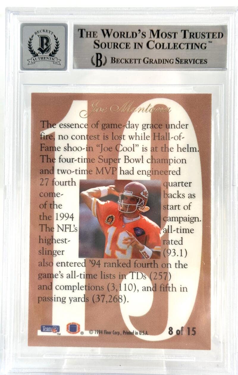 1994 Ultra Flair Hot Numbers #8 Joe Montana Auto Kansas Chiefs BGS Autograph 10