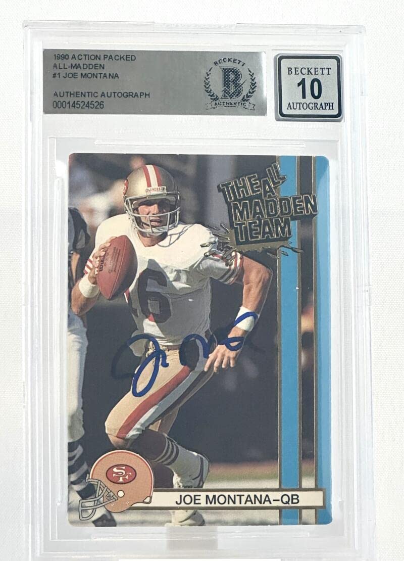 1990 Action Packed All-Madden #1 Joe Montana Auto SF 49ers BGS Autograph 10