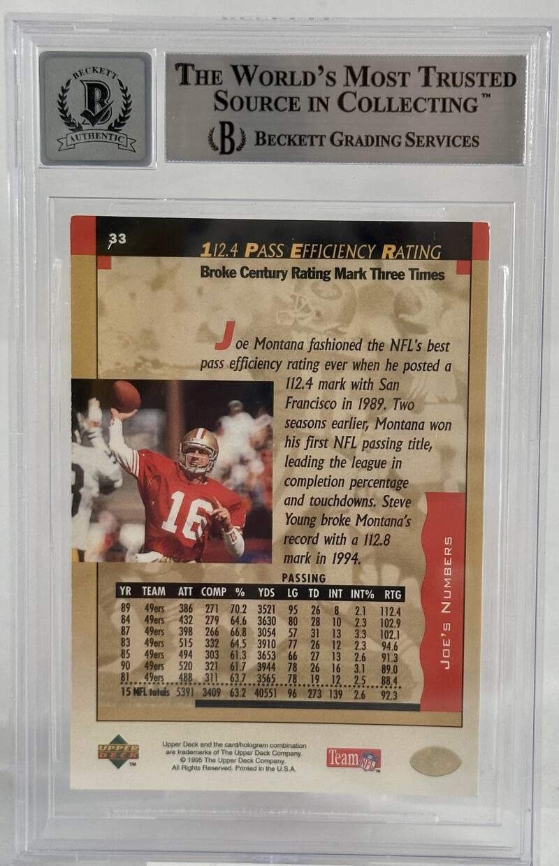 1995 Upper Deck Box Set #33 Joe Montana Auto SF 49ers BGS Autograph 10