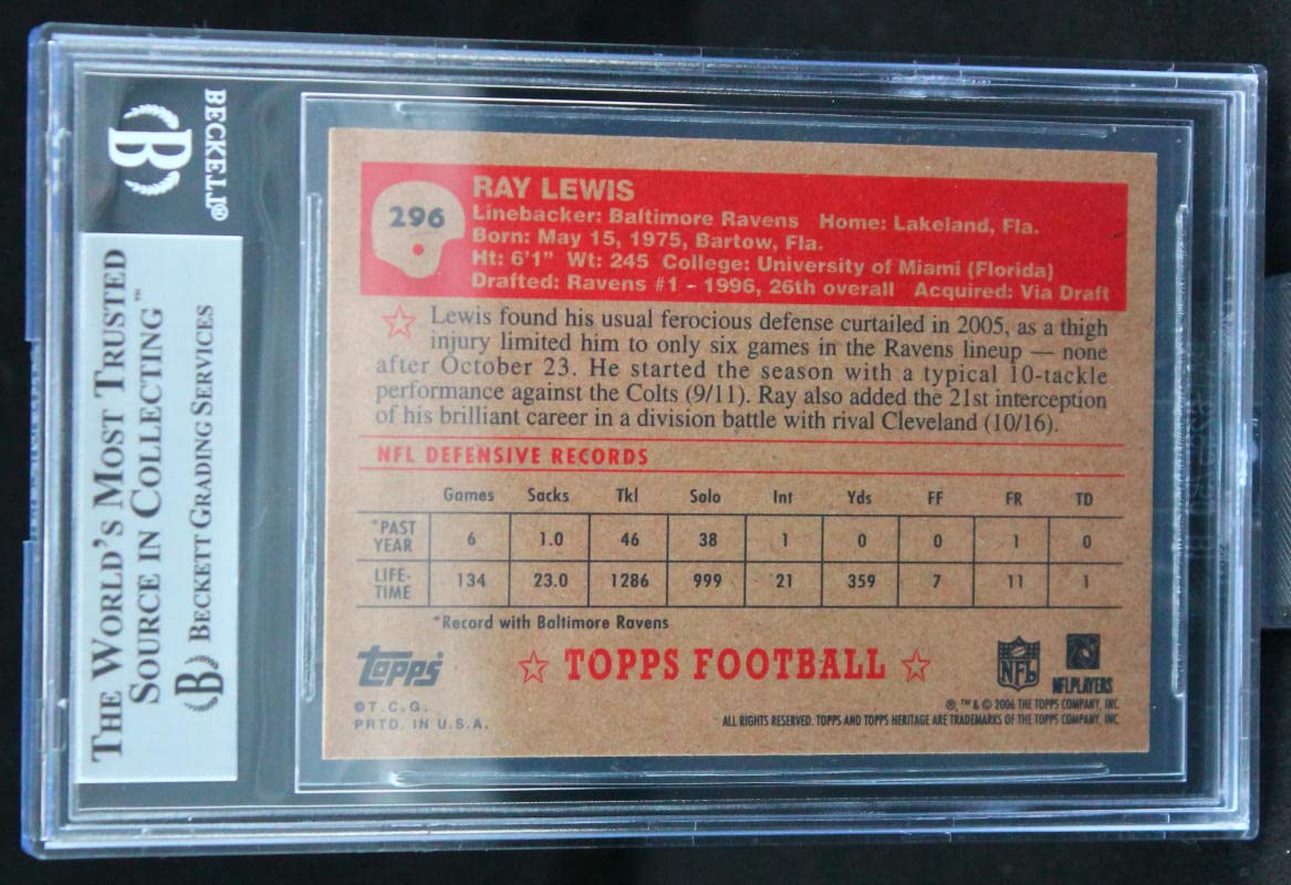 2006 Topps Heritage #296 Ray Lewis Baltimore Ravens BGS Autograph 10