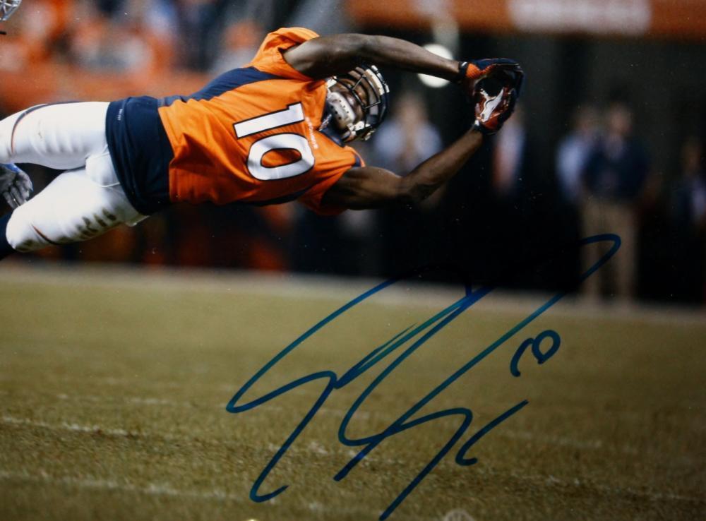 Emmanuel Sanders Autographed Broncos 8x10 Diving for Ball Photo- JSA W Auth