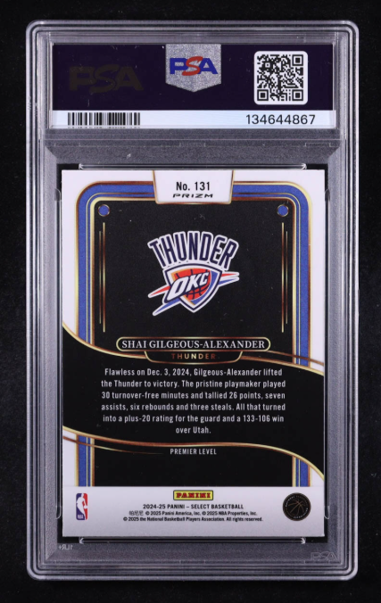 Shai Gilgeous-Alexander Signed 2024-25 Panini Select Red Cracked Ice #131 PSA 8 Auto 10