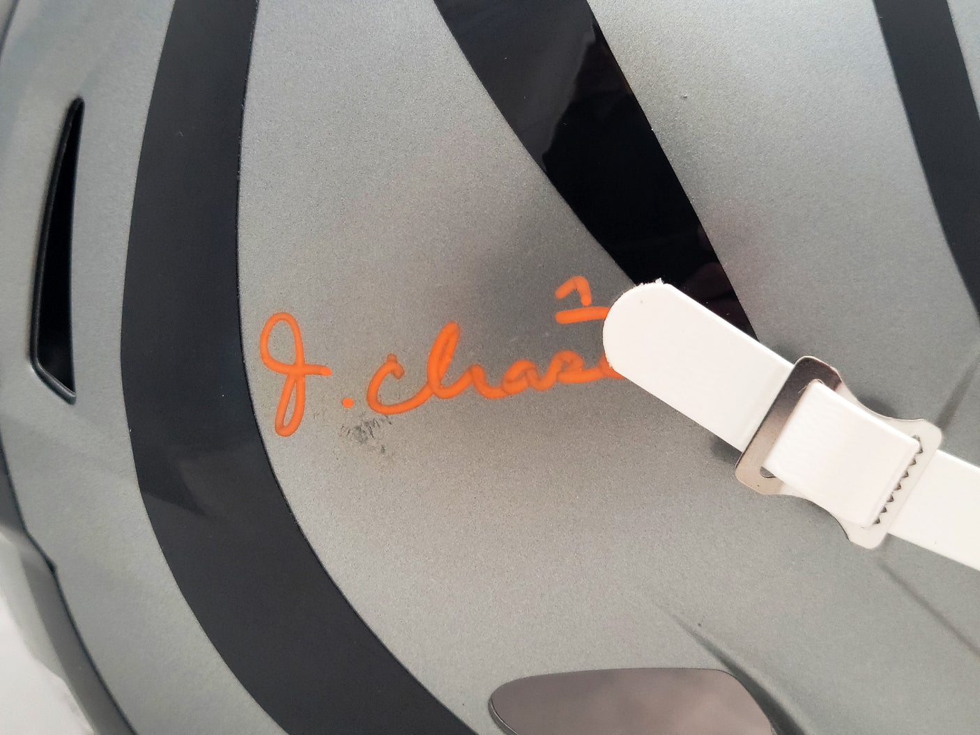 Ja'Marr Chase Autographed Cincinnati Bengals AMP Gray Full Size Replica Speed Helmet Beckett BAS QR #WU15505