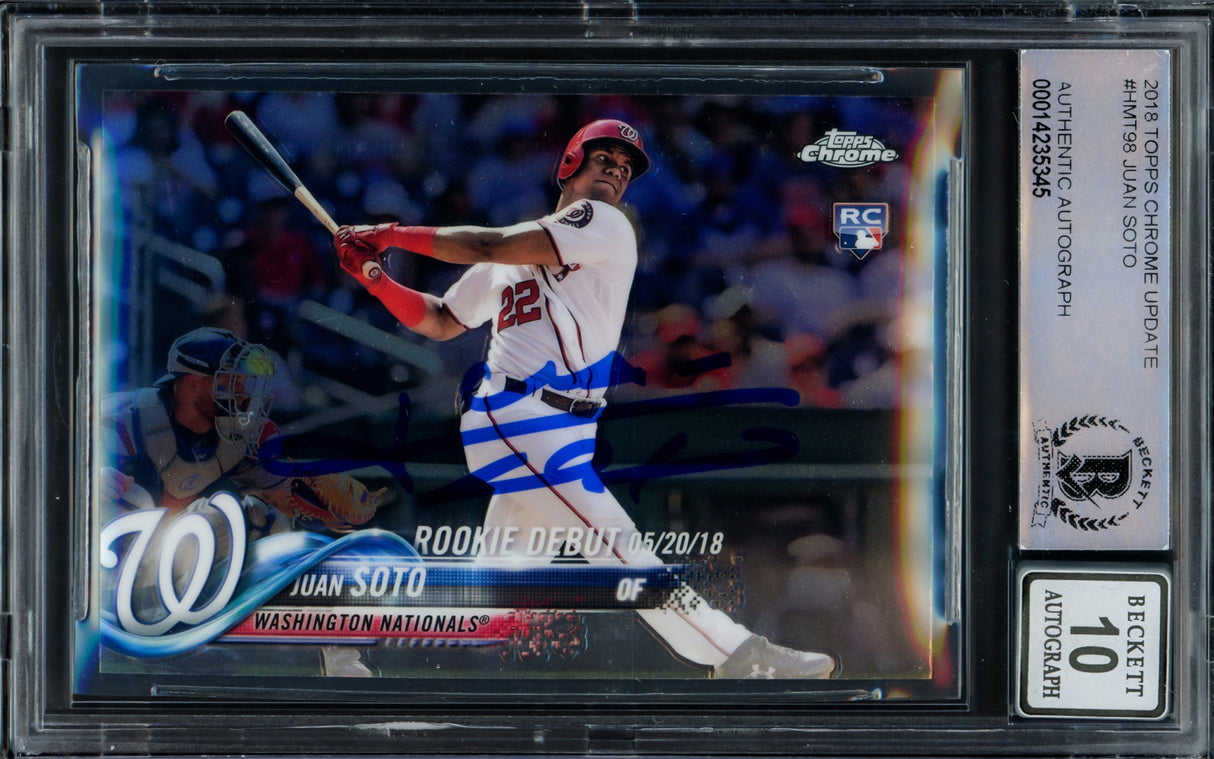Juan Soto Autographed 2018 Topps Chrome Update Rookie Card #HMT98 New York Mets Auto Grade Gem Mint 10 Beckett BAS #14235345