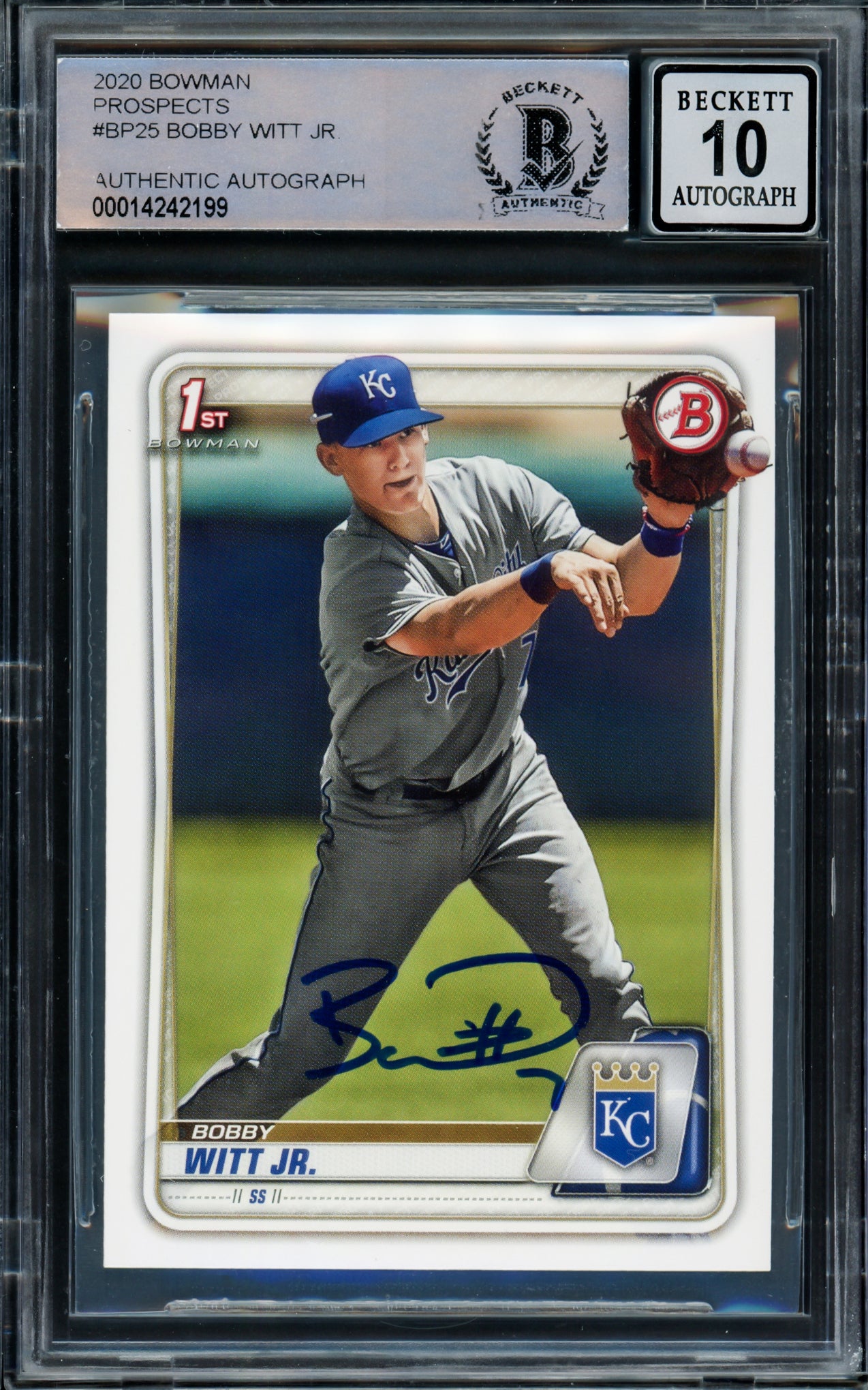 Bobby Witt Jr. Autographed 2020 1st Bowman Paper Prospects Rookie Card #BP-25 Kansas City Royals Auto Grade Gem Mint 10 Beckett BAS Stock #206064