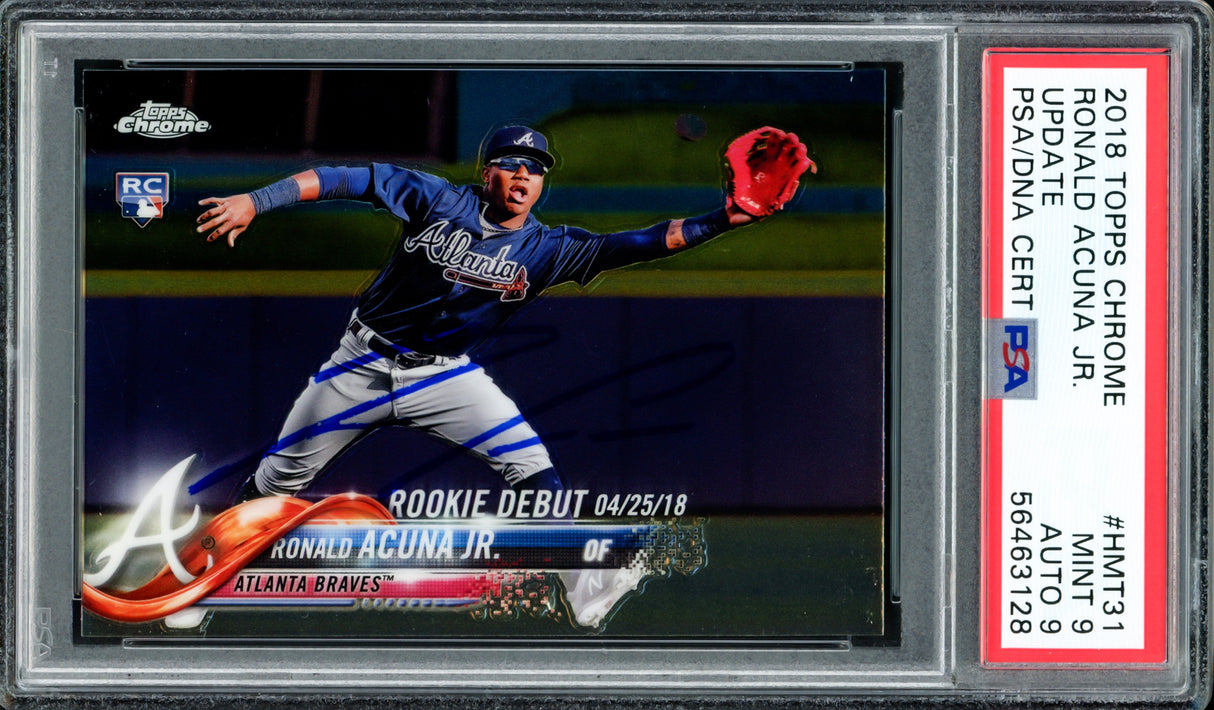 Ronald Acuna Jr. Autographed 2018 Topps Chrome Update Rookie Card #HMT31 Atlanta Braves PSA 9 Auto Grade Mint 9 PSA/DNA #56463128