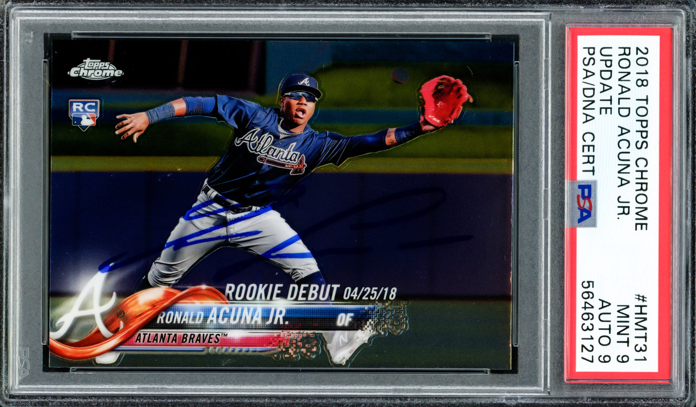 Ronald Acuna Jr. Autographed 2018 Topps Chrome Update Rookie Card #HMT31 Atlanta Braves PSA 9 Auto Grade Mint 9 PSA/DNA #56463127
