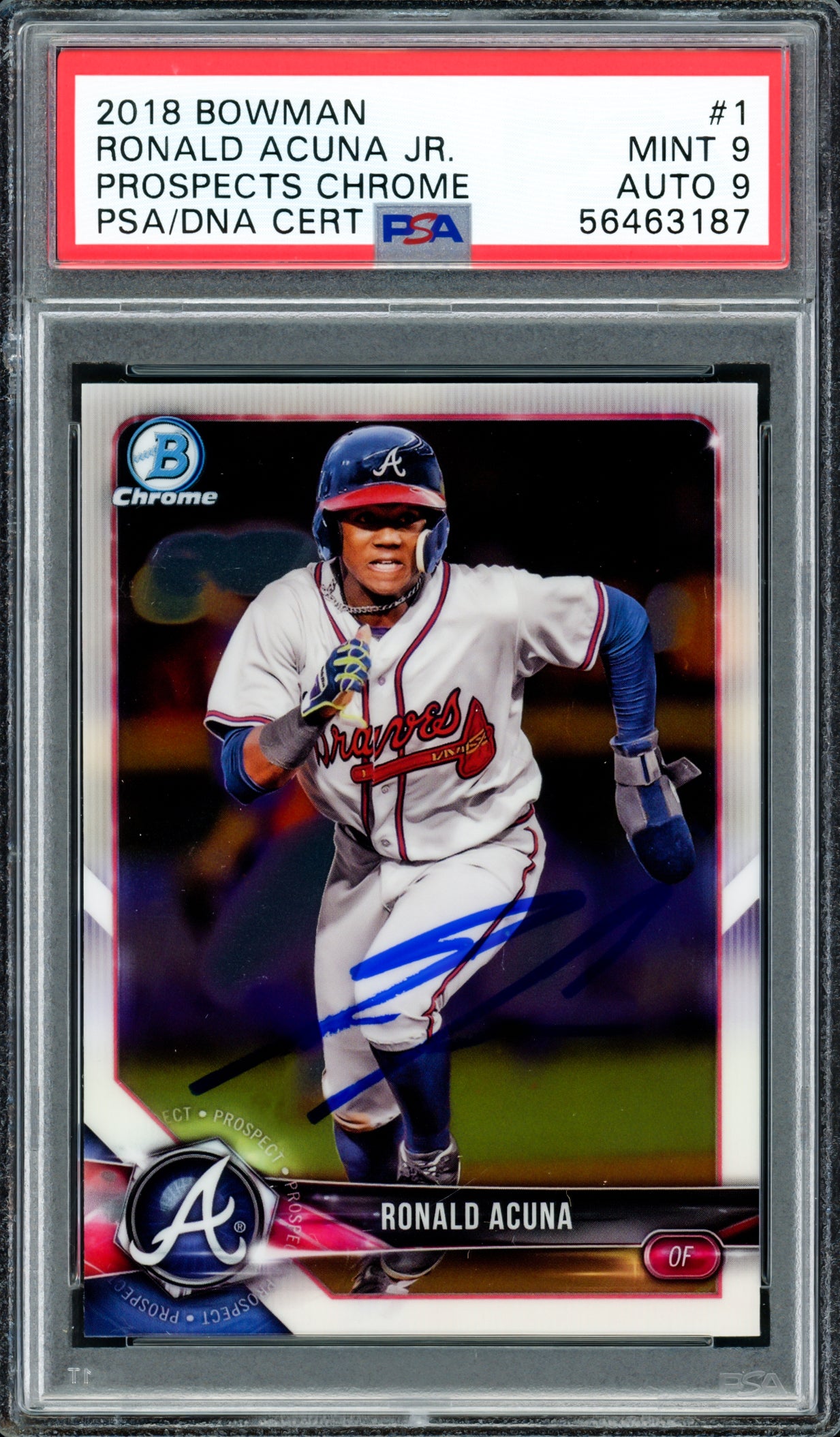 Ronald Acuna Jr. Autographed 2018 Bowman Prospects Chrome Rookie Card #1 Atlanta Braves PSA 9 Auto Grade Mint 9 PSA/DNA #56463187
