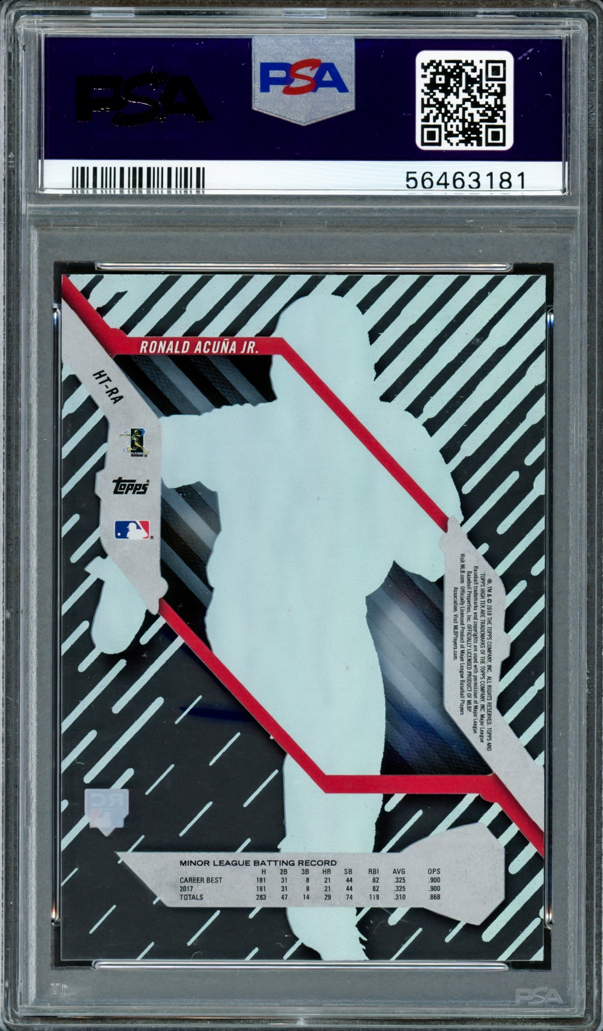 Ronald Acuna Jr. Autographed 2018 Topps High Tek Rookie Card #HT-RA Atlanta Braves PSA 8 Auto Grade Gem Mint 10 PSA/DNA #56463181