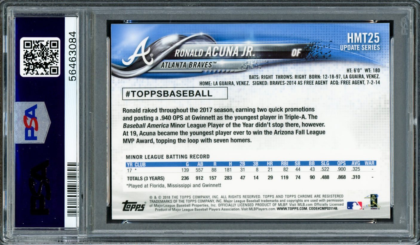 Ronald Acuna Jr. Autographed 2018 Topps Chrome Update Rookie Card #HMT25 Atlanta Braves PSA 10 Auto Grade Mint 9 PSA/DNA #56463084