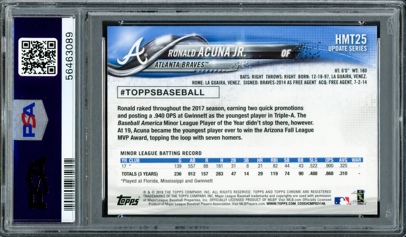 Ronald Acuna Jr. Autographed 2018 Topps Chrome Update Rookie Card #HMT25 Atlanta Braves PSA 9 Auto Grade Mint 9 PSA/DNA #56463089