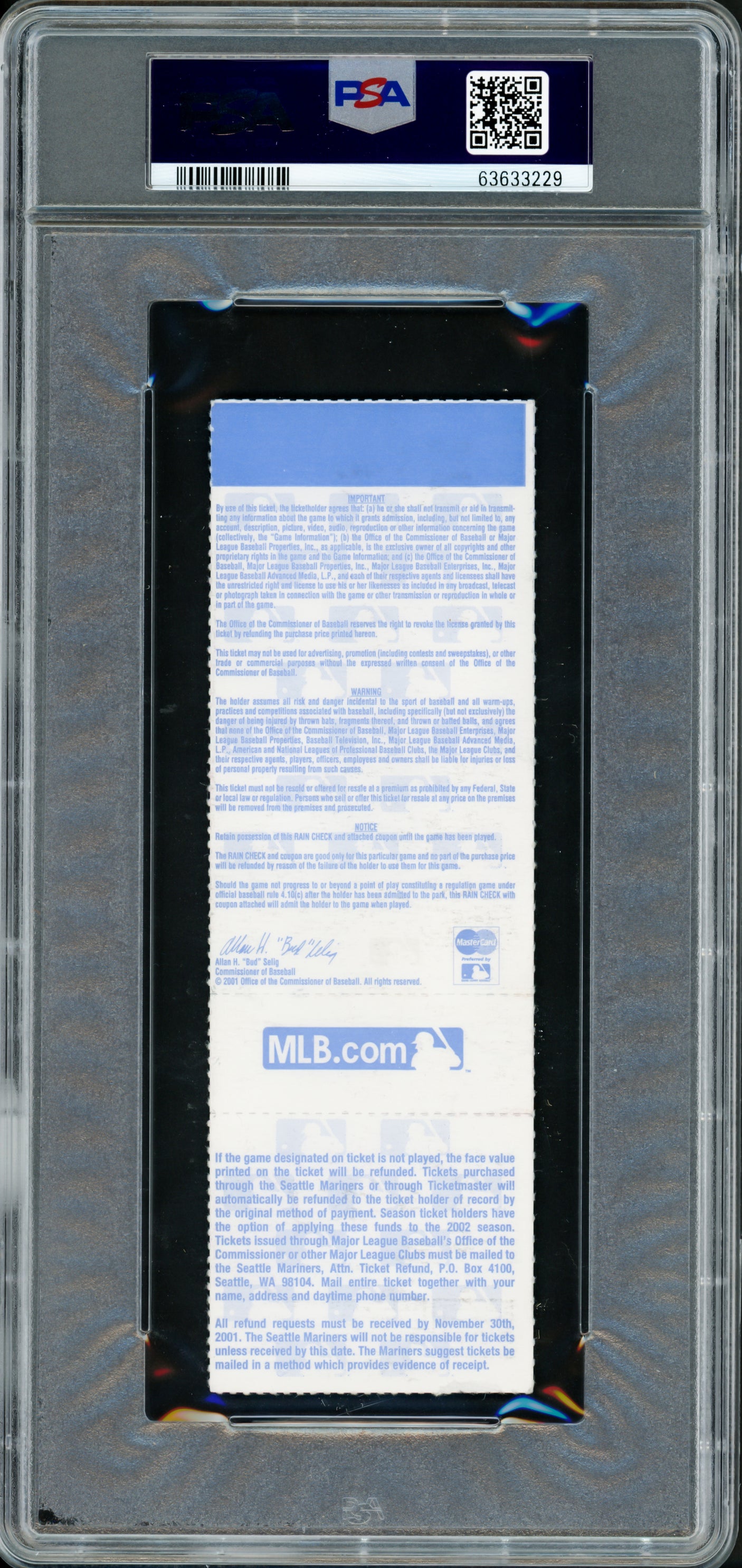 Ichiro Suzuki Autographed 2001 ALDS Game 1 Ticket Seattle Mariners PSA 4 Auto Grade Mint 9 "1st Playoff Game 3-4" PSA/DNA #63633229