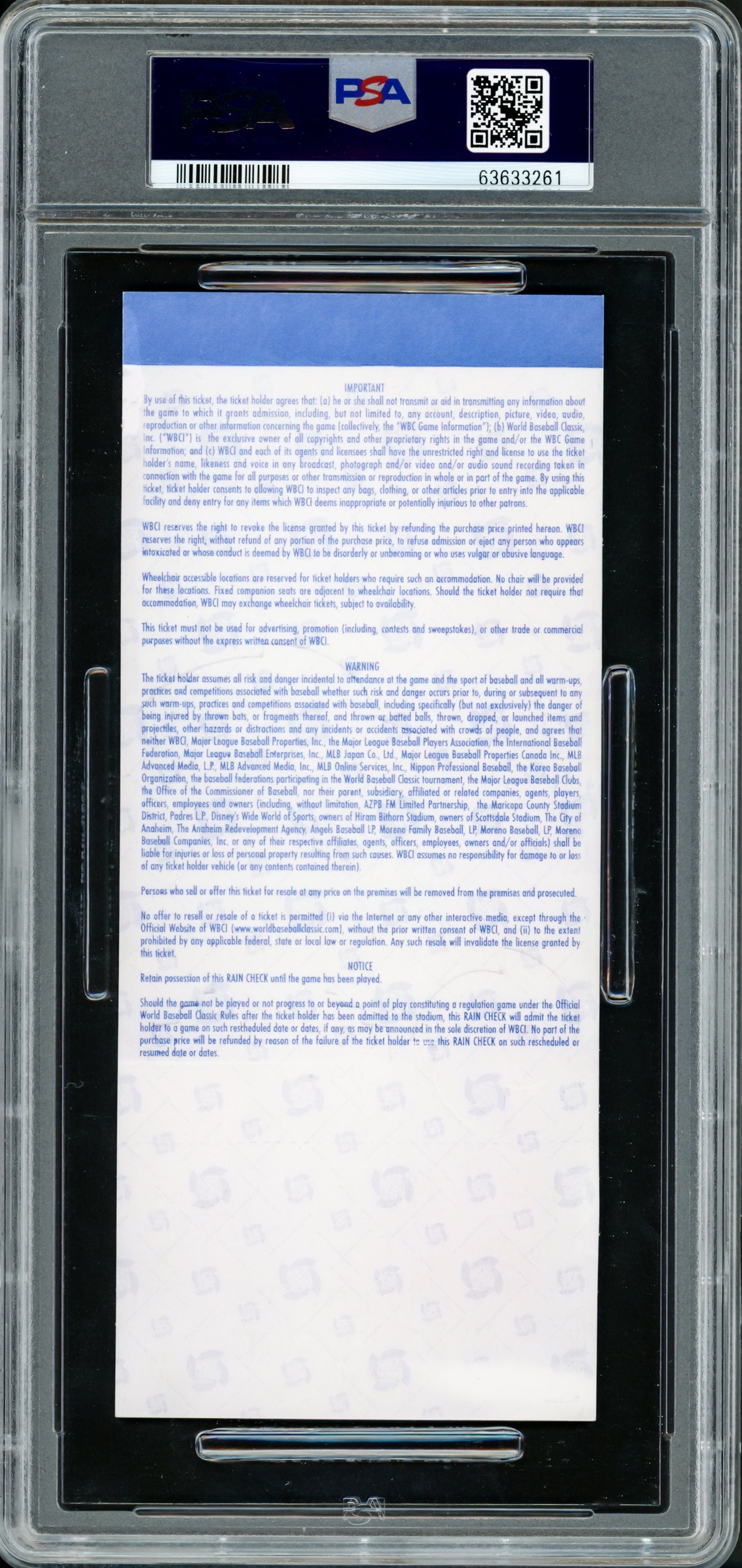 Ichiro Suzuki Autographed 2006 WBC Semi-Final Ticket Seattle Mariners PSA 8 Auto Grade Gem Mint 10 "06 WBC Champs" PSA/DNA #63633261