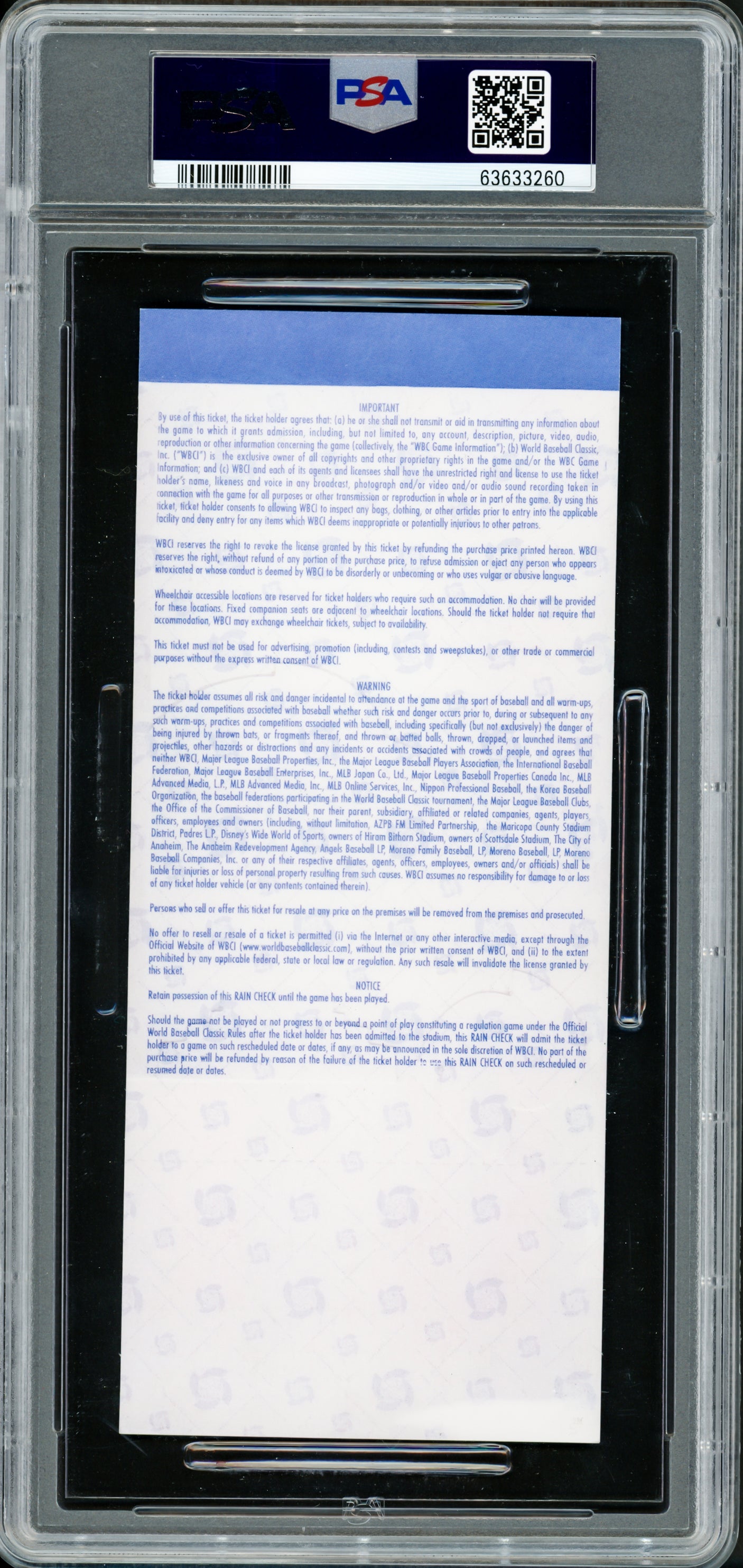 Ichiro Suzuki Autographed 2006 WBC Final Game Ticket Seattle Mariners PSA 8 Auto Grade Gem Mint 10 "06 WBC Champs" PSA/DNA #63633260